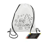 FUN FAN LINE - Zaini per Bambini da Colorare con Kit di Pastelli a Cera | Sacchetti Riutilizzabili in Tessuto per Feste, Compleanni e Regali Scolastici (Natale, Set di 30)