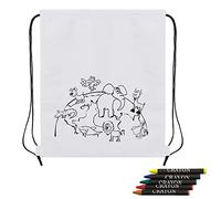 FUN FAN LINE - Zaini per Bambini da Colorare con Kit di Pastelli a Cera | Sacchetti Riutilizzabili in Tessuto per Feste, Compleanni e Regali Scolastici (Animali, Set di 20)