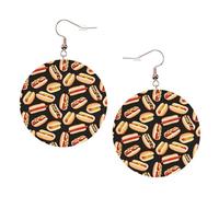 Fun Food Hot Dog stampati orecchini rotondi per le donne, 1 paio di orecchini forati in pelle leggera set di gioielli alla moda regali per donne ragazze, One Size, Poliestere