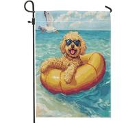 Fun Golden Doodle Dog Summer Pixel Scene Chien Bandiere Verticale Resistente Alle Intemperie Flag Robuste Bandiera Da Giardino Per Feste Balcone Prato 30X45Cm