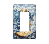Fun Golden Retriever Dog Decorative Switch Cover 1 Gang Single Rocker, Summer Embroidery Surf Chien Piastra da Parete Copertura, Dimensioni standard, Cucciolo Elettrico Frontale per Camera da Letto