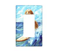 Fun Golden Retriever Dog Switch Cover Placca 1 Gang Single Rocker, Summer Pixel Art Surf Chien Pannello elettrico per camera da letto Bagno Decor Cucciolo Dimensioni Standard Piastra