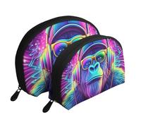 Fun Gorilla Dj Neon Stampato Trucco Borse 2 Pezzi Portatile Shell Travel Toiletry Bag, bianco, Taglia unica