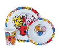 FUN HOUSE 005185, Set di stoviglie per Bambini, Motivo: Monsieur Madame, in Polipropilene, Dimensioni: 26,5 x 7 x 25 cm, 3 Pezzi, Multicolore