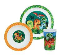 FUN HOUSE 006066 JURASSIC WORLD DINOSAURE - Set pasto composto da piatto piatto Ø 22 cm, piatto cavo o ciotola Ø 16 cm e bicchiere da 220 ml per bambini, multicolore