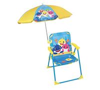 Fun House 713463 Baby Shark - Sedia pieghevole da campeggio, dimensioni: H.38,5 XL.38,5 x P.37,5 cm + ombrellone Ø 65 cm per bambini, multicolore