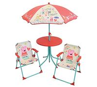 FUN HOUSE Peppa Pig - Salotto da Giardino per Bambini, con Tavolo H.46 x Ø46 cm, Due sedie H.53 x L.38,5 x P.37,5 cm e ombrellone H.125 x Ø 100 cm 713472, Multicolore