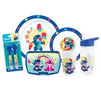 FUN HOUSE Set completo per pranzo Angel & Stitch per bambini, 1 bicchiere, 2 piatti + posate, borraccia e scatola per gustare, licenza ufficiale, riutilizzabile e forno a microonde, idea regalo per