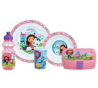 FUN HOUSE Set scatola pranzo Gabby e la casa magica per bambini, 1 bicchiere, 2 piatti + bottiglia e scatola per gustare | licenza ufficiale | riutilizzabile e forno a microonde | marca francese |