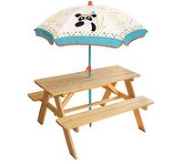 FUN HOUSE Tavolo da Picnic in Legno con ombrellone Panda Bianco per Bambini, Altezza 53 x Larghezza 95 x profondità 75 cm, ombrellone Ø100 cm, mobili da Esterno giocoso Idea Regalo per Bambini dai 3