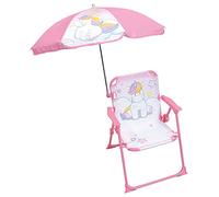 Fun House Unicorno - Sedia pieghevole da campeggio con ombrellone, dimensioni: H.38,5 x L.38,5 x P.37,5 cm + ombrellone Ø 65 cm per bambini, colore: Rosa