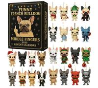 Fun Middle Finger French Bulldog Calendario dell'Avvento 2025 acrilico 2d Flat Ornamenti 24 giorni Natale conto alla rovescia, calendario di Natale regalo per gli amanti dei cani