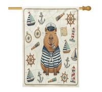 Fun Nautical Capybara Navy Front Yard Backyard Vertical House Flags 28x40 Double Sided per esterno, Summer Ship Route Animal Home Printed Flag, Cool Coastal Home Outdoor Decoration
