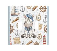 Fun Nautico Zebra Navy Decorativo Interruttore Della Luce Copertura Della Parete Piastra 2 Gang Doppio Toggle, Estate Nave Itinerario Animale Piastra Elettrica per Stanza, Cool Coastal Switchcover