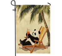 Fun Panda - Bandiere da giardino 30,5 x 45,7 cm, double face, vintage, palme da spiaggia, stile cartone animato, bandiere verticali standard per casa, retro cortile cortile cortile prato bandiere