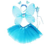 Fun Play Costume Fata per Ragazze - Ali Farfalla, Tutù, Bacchetta Magica e Fascia Set per 3-8 Anni (Turchese)