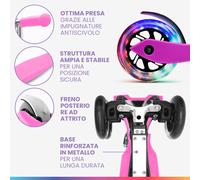 ONE monopattino bambino, 3-6 anni, ruote a LED, fino a 50 kg, pieghevole, regolabile in altezza