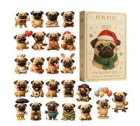 Fun Pug Christmas Advent 2025, ornamenti 2D per cani in acrilico, calendario per conto alla rovescia di 24 giorni, decorazioni per albero di Natale a forma di , ciondolo da appendere per