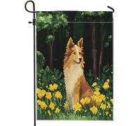 Fun Rough Collie Dog Garden Bandiere 30,5 x 45,7 cm double face per esterno decorativo, Spring Forest Pixel Art Chien FrontYard Canvas House Flag, Puppy Outdoor Small Backyard Prato Bandiera