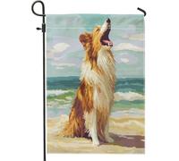 Fun Rough Collie Dog Garden Bandiere 30,5 x 45,7 cm double face per esterno decorativo, Summer Pixel Art Spiagge Chien FrontYard Canvas House Flag, Cucciolo Outdoor Piccola Bandiera Prato Cortile