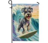 Fun Schnauzer Dog Garden Flags 30,5 x 45,7 cm double face per esterno decorativo, Summer Pixel Art Surf Chien FrontYard Canvas House Flag, Puppy Outdoor Small Backyard Prato Bandiera