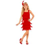 Fun Shack Costume Anni 20 Bambina, Costume Flapper Halloween Bambina | Abito Rosso a Frange & Cerchietto con Piuma, Stile Flapper Anni 20, Perfetto per Halloween, Ideale per il Gioco di Ruolo