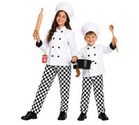 Fun Shack Costume Chef Bambino, Costume Cuoco Halloween Bambino | Giacca Bianca, Pantaloni a Quadri & Cappello, Divisa da Chef, Perfetto per Halloween, Ideale per il Gioco di Ruolo