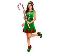 Fun Shack Costume Elfa Donna, Costume Natalizio Halloween Donna, M | Vestito Rosso e Verde, Cintura Nera & Cappello da Elfa, Stile Natalizio, Perfetto per Halloween, Ideale per Travestirsi
