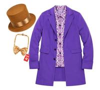 Fun Shack Costume Fabbricante di Dolci Uomo, Halloween Uomo, L | Giacca Viola, Cravatta & Cilindro Marrone, Inserto Camicia Fantasia, Perfetto per Halloween, Ideale per Travestirsi