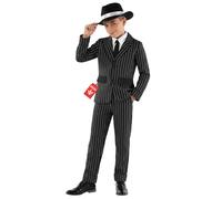 Fun Shack Costume Gangster Anni 20 Bambino, Costume Halloween Bambino | Giacca, Pantaloni a Righe, Camicia & Bombetta, Stile Anni '20, Perfetto per Halloween, Ideale per il Gioco di Ruolo