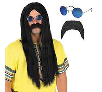 Fun Shack Costume, Long Straight Black Hippie Wig, Taglia Unica Uomo