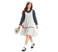 Fun Shack Costume Medievale Bambina, Costume Contadina Halloween | Abito Bianco, Camicia Azzurra & Cuffiotto, Fiori Blu Stampati, Perfetto per Halloween, Ideale per il Gioco di Ruolo