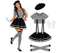 Fun Shack Costume Mimo Donna, Costume Halloween Donna, M | Gonna Tutù, Maglietta a Righe, Guanti & Basco Nero, Da Infilare, Perfetto per Halloween, Ideale per Travestirsi
