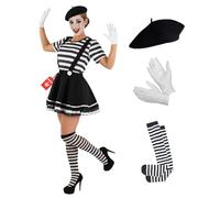 Fun Shack Costume Mimo Donna, Costume Halloween Donna, XS | Gonna Tutù, Maglietta a Righe, Guanti & Basco Nero, Da Infilare, Perfetto per Halloween, Ideale per Travestirsi