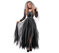 Fun Shack Costume Sposa Cadavere Donna, Costume Horror Halloween Donna | Abito da Sposa Nero, Collarino con Gioielli & Velo Floreale, Perfetto per Halloween, Ideale per Travestirsi