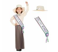 Fun Shack - Costume vittoriano da suffragette per bambini, con fascia per voti da donna, costume storico per ragazze, taglia M
