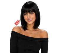 Fun Shack Parrucca Caschetto Nero Donna, Parrucca Frangia Halloween | Parrucca Nera a Caschetto con Frangia, Cuffia Elastica, Perfetto per Halloween, Ideale per Travestirsi