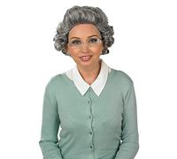 Fun Shack Parrucca da nonna per adulti, parrucca e occhiali, parrucca grigia da vecchia signora, parrucche grigie da donna, parrucca riccia grigia per travestimento, taglia unica