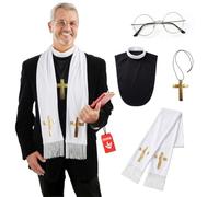 Fun Shack Uomo Vikar costumi Not Applicable, vicario, One Size | Vicar Style - Collana con croce dorata, paio di occhiali classici, perfetti per Halloween, ideali per travestimenti