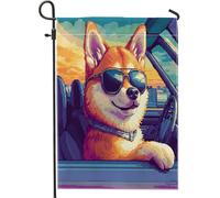 Fun Shiba Inu Bandiere da giardino per cani, 30,5 x 45,7 cm, per esterni, Pixel Art Chien, bandiere verticali standard in lino per casa, cuccioli, cortile, cortile, prato, decorazione esterna
