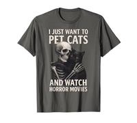 Fun Skeleton I Just Want To Pet Cats And Watch Horror Movies Maglietta