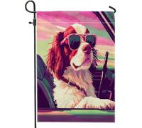 Fun Springer Spaniel Dog Garden Bandiere 30,5 x 45,7 cm double face per esterno decorativo, Pixel Art Chien FrontYard Canvas House Flag, Cucciolo Outdoor Piccolo Cortile Prato Bandiera