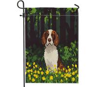 Fun Springer Spaniel Dog Garden Bandiere 30,5 x 45,7 cm per esterni, Spring Forest Pixel Chien, bandiere verticali standard in lino per casa, cuccioli, cortile, cortile, prato, decorazione esterna