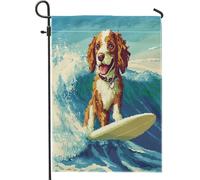 Fun Springer Spaniel Dog Garden Bandiere 30,5 x 45,7 cm per esterni, Summer Pixel Art Surf Chien bandiere verticali standard in lino per casa, cucciolo cortile cortile cortile prato bandiere