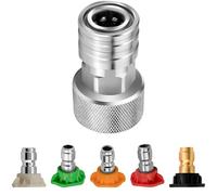 Funabridge Adattatore per idropulitrice in acciaio inox da 3/4 femmina a 1/4 a connessione rapida, a prova di perdite, convertitore per tubo da giardino zigrinato con 5 punte per ugelli spray colorati