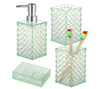 Funabridge Set da bagno verde da 4 pezzi con dispenser per liquidi, porta spazzolino da denti, tazza per collutorio, portasapone, design con texture 3D