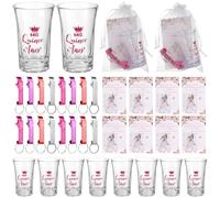 Funabridge Set di 25 bomboniere, bicchieri da shot in acrilico trasparente, portachiavi apribottiglie, biglietti di ringraziamento e sacchetti di organza, forniture per feste Mis Quince Anos per gli