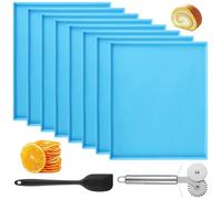 Funabridge Set di 8 vassoi disidratatori in silicone, include raschietto e rotella tagliapizza a doppia testa, tappetini antiaderenti con bordi rialzati per disidratare frutta, verdura e carne