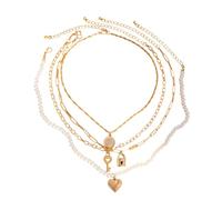 Funabridge Set di collane in oro a strati, girocollo vintage con perle finte, ciondolo a forma di cuore, collane alla moda per donne, 36 + 7 cm