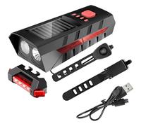 Funabridge Set di luci, luci anteriori e posteriori ad energia solare, batteria da 2400/4000 mAh, corno forte, guida notturna sicura